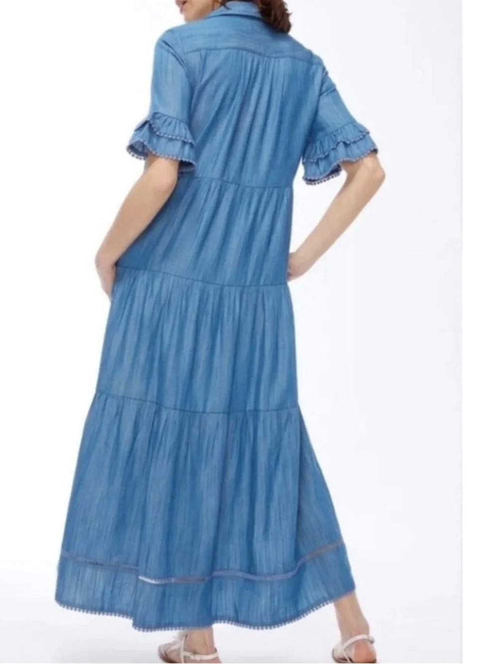 Chico's Blue Chambray Tencel Tiered V-Neck Maxi Dress Plus size 20 - Picture 2 of 15